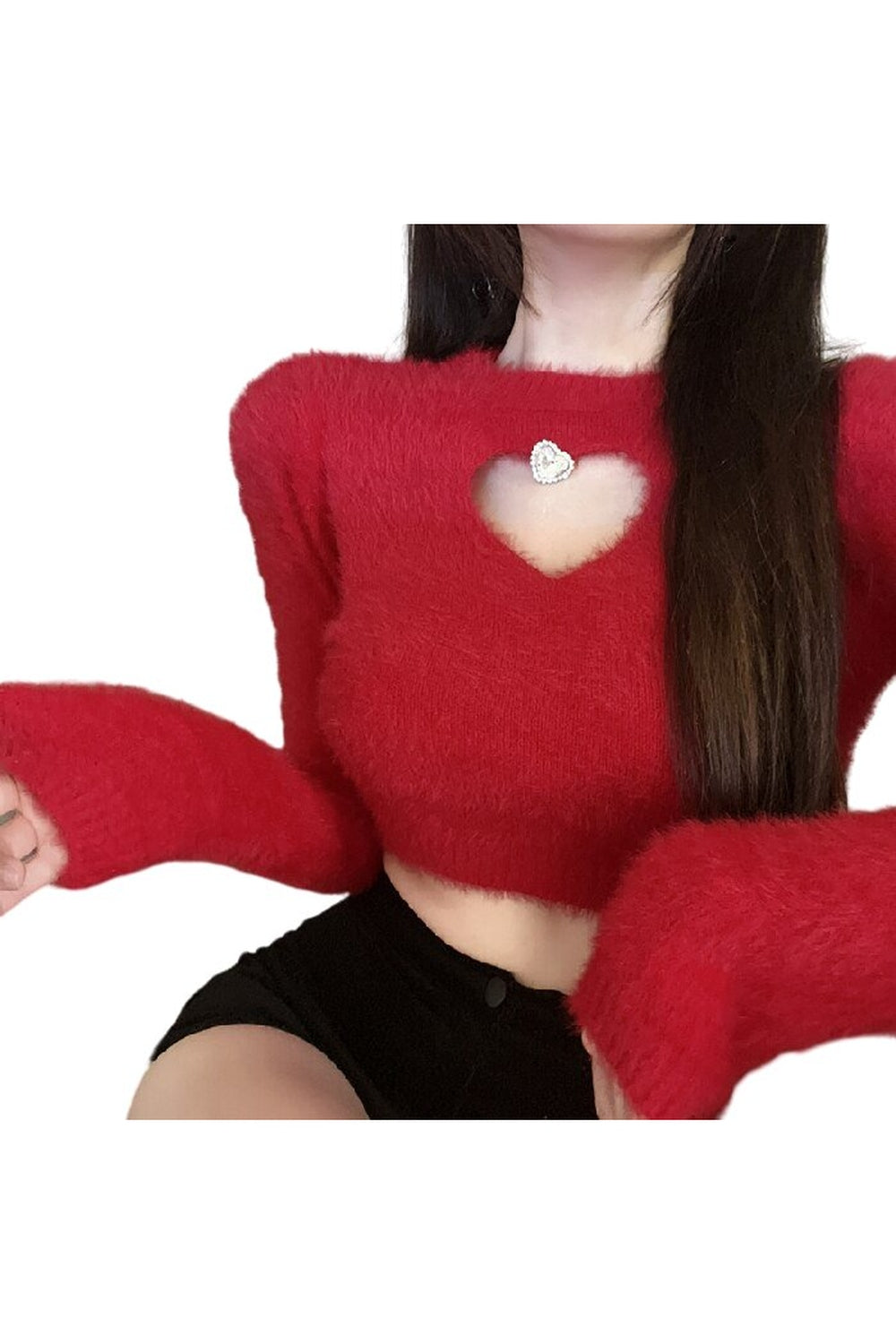 Y2k Diamond-Studded Crop Sweater
