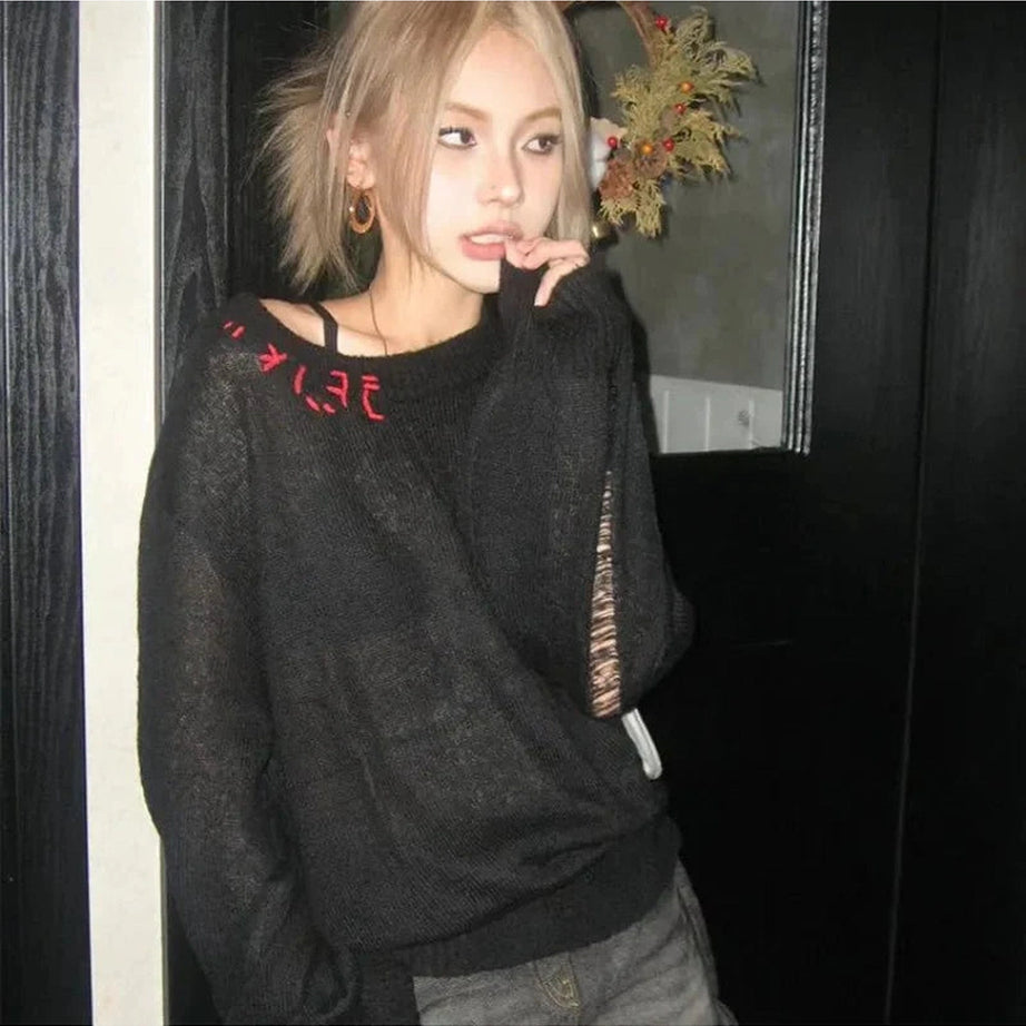 Y2k Distressed Gothic Sweater