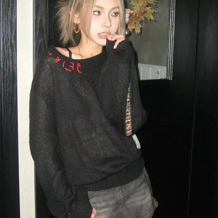 Y2k Distressed Gothic Sweater