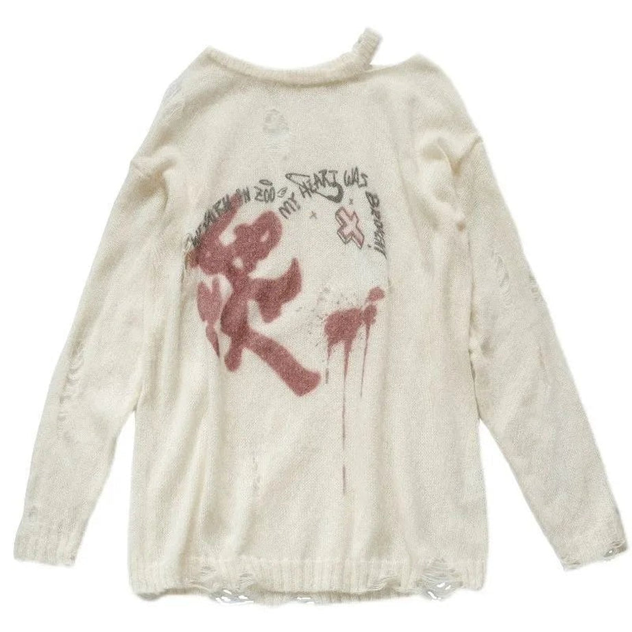 Y2k Distressed Graffiti Oversized Sweater