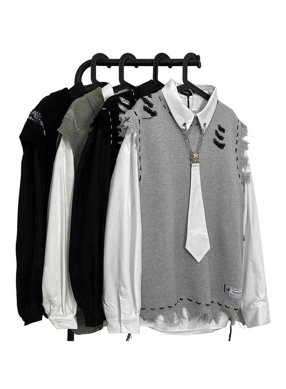 Y2k Distressed Stitch Sleeveless Sweater