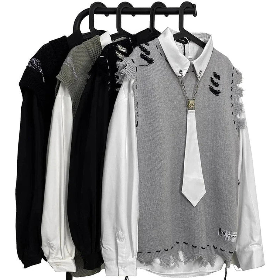 Y2k Distressed Stitch Sleeveless Sweater