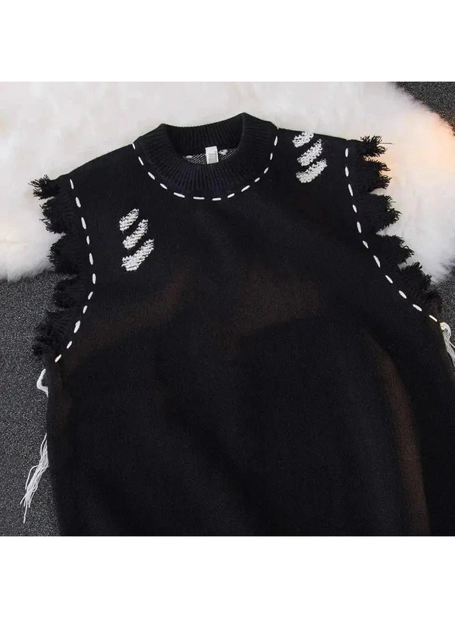 Y2k Distressed Stitch Sleeveless Sweater