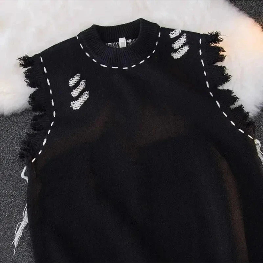 Y2k Distressed Stitch Sleeveless Sweater