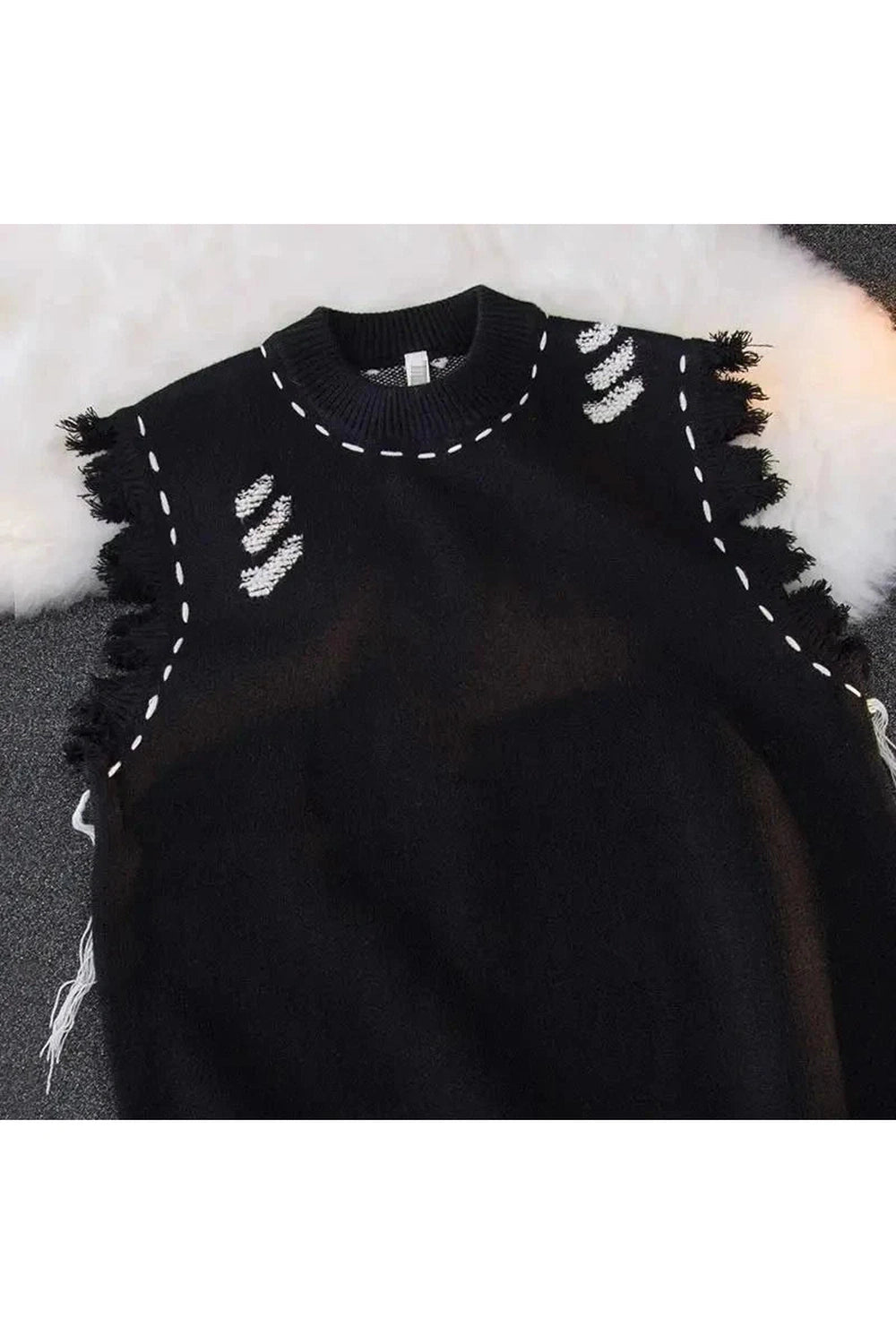 Y2k Distressed Stitch Sleeveless Sweater