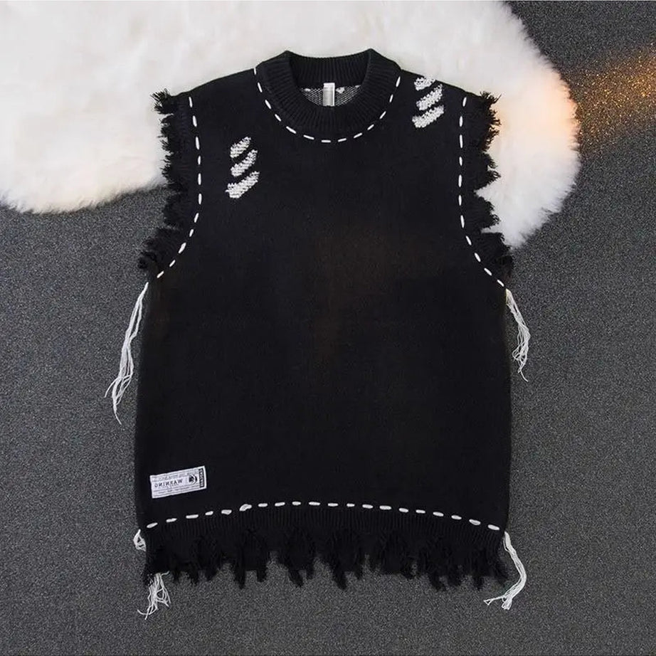 Y2k Distressed Stitch Sleeveless Sweater