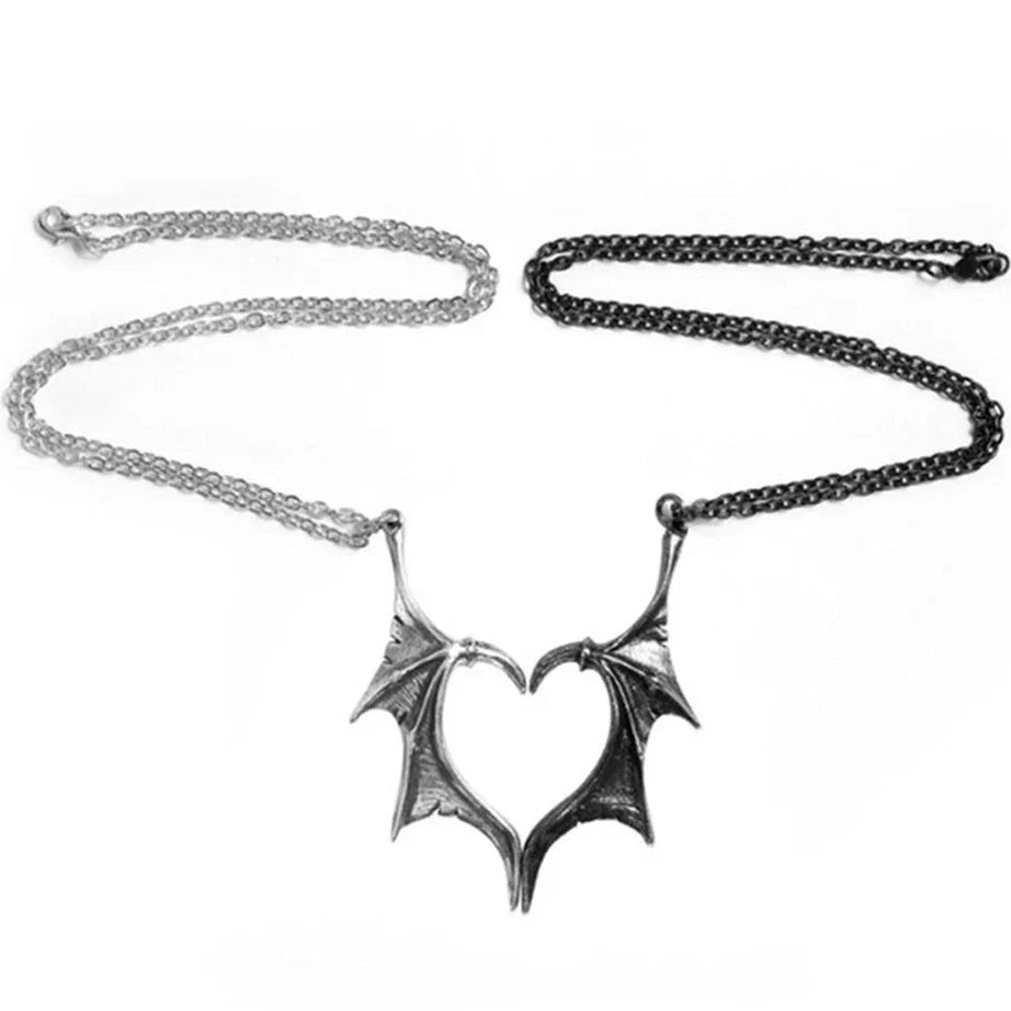 Y2k Duality Bat Wing Heart Necklace