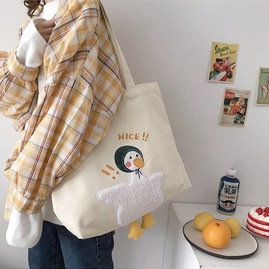 Y2k Duck Embroidery Canvas Bag