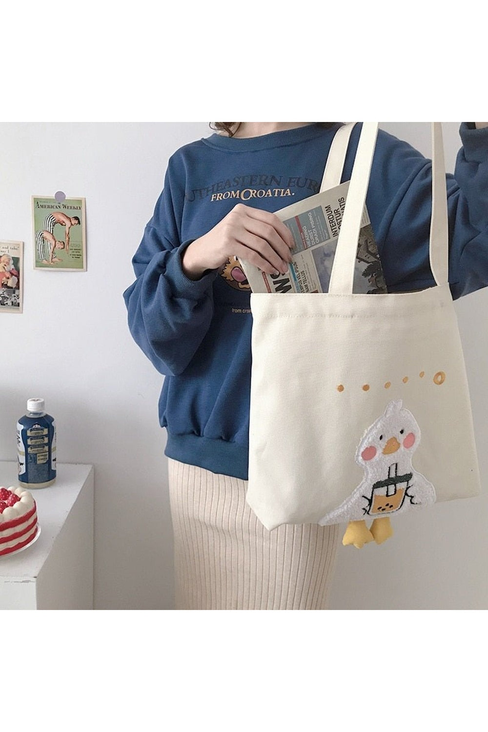 Y2k Duck Embroidery Canvas Bag