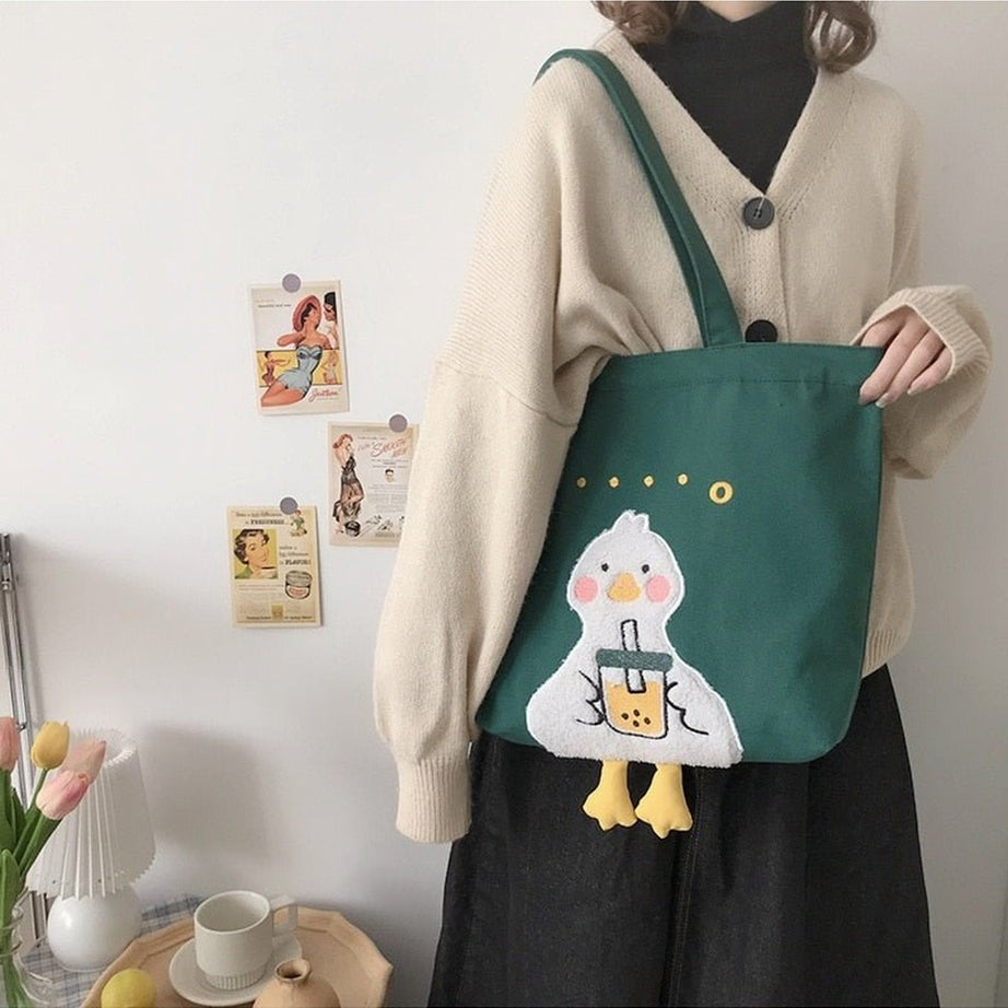 Y2k Duck Embroidery Canvas Bag