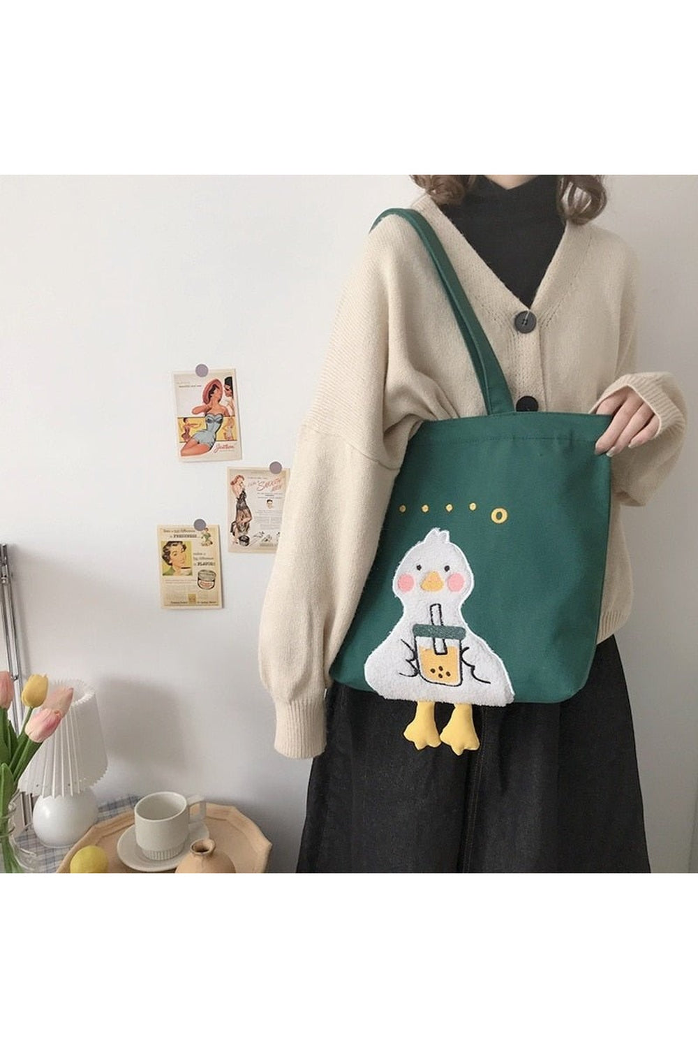 Y2k Duck Embroidery Canvas Bag