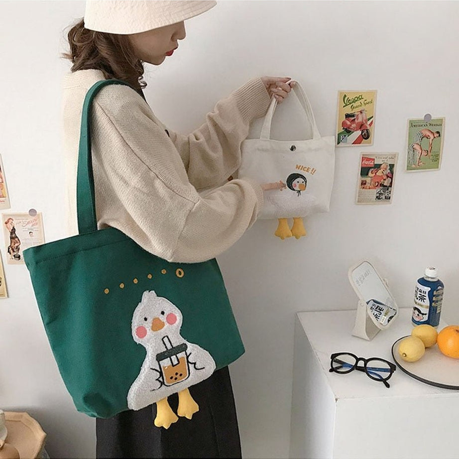 Y2k Duck Embroidery Canvas Bag