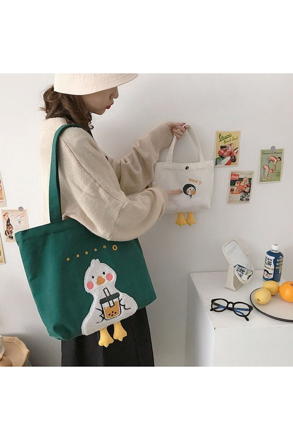 Y2k Duck Embroidery Canvas Bag