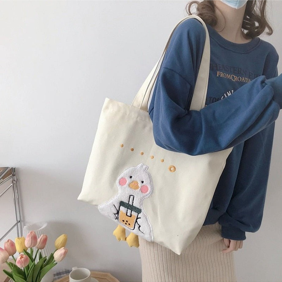Y2k Duck Embroidery Canvas Bag
