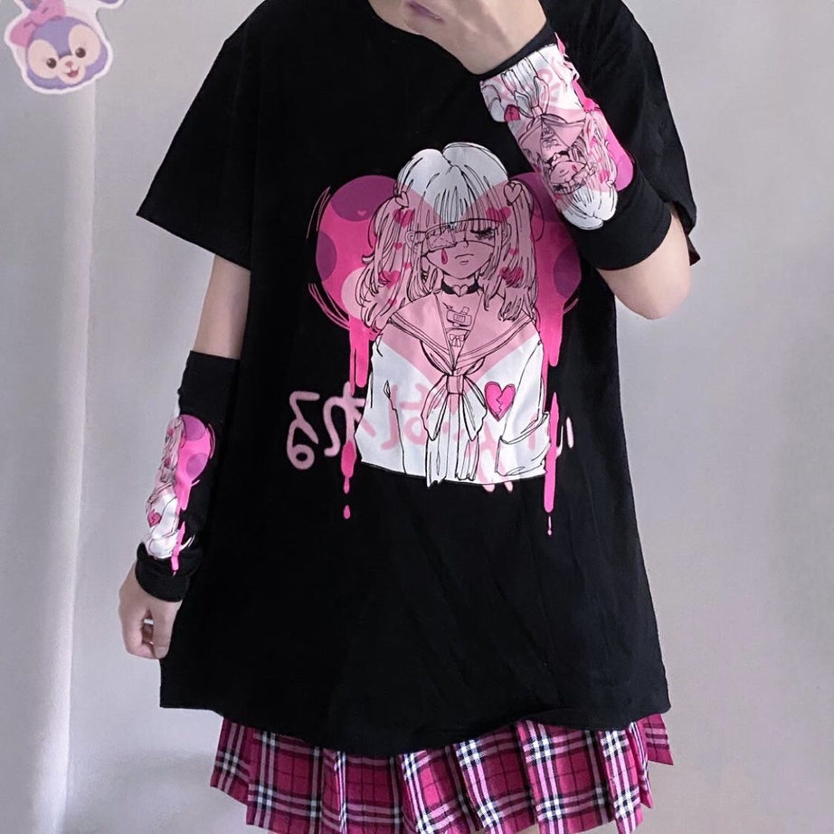 Y2k E-Girl Anime Heart T-shirt