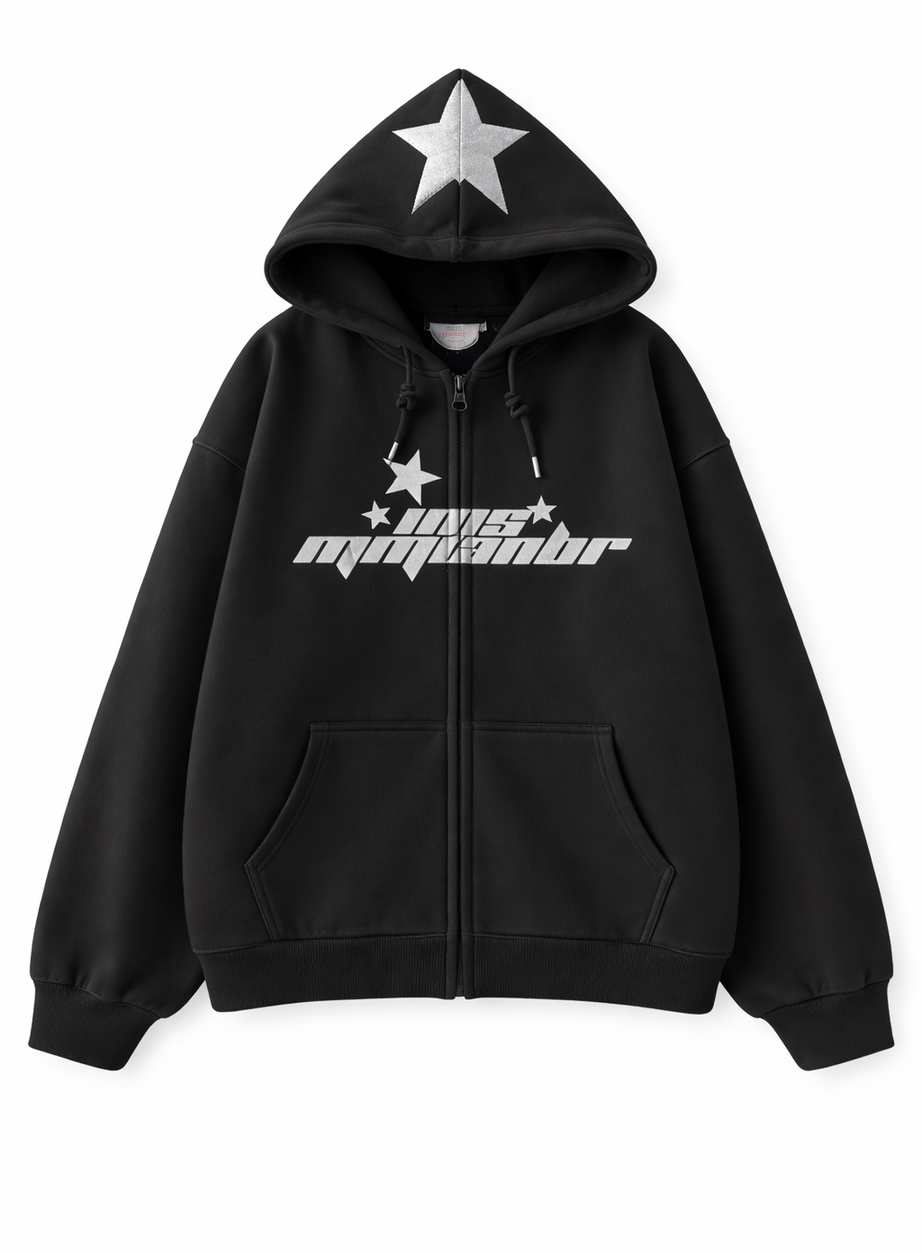 Y2k Hip Hop Zipper Star Print Hoodie