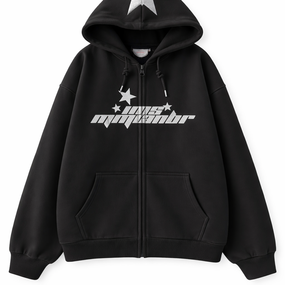 Y2k Hip Hop dragkedja Stjärntryck luvtröja