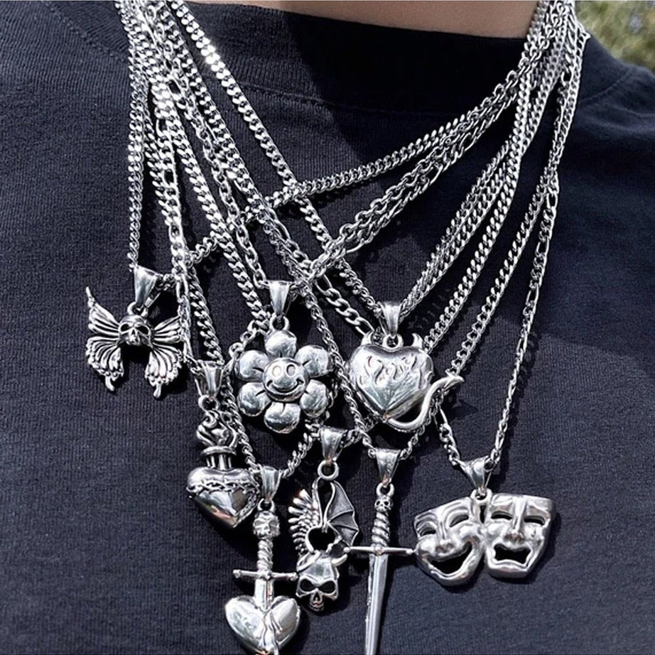 Y2k Edgy Aesthetic Butterfly Skull Flower Necklace