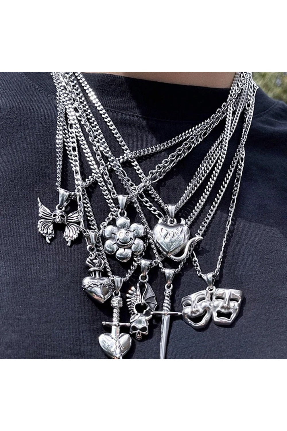 Y2k Edgy Aesthetic Butterfly Skull Flower Necklace