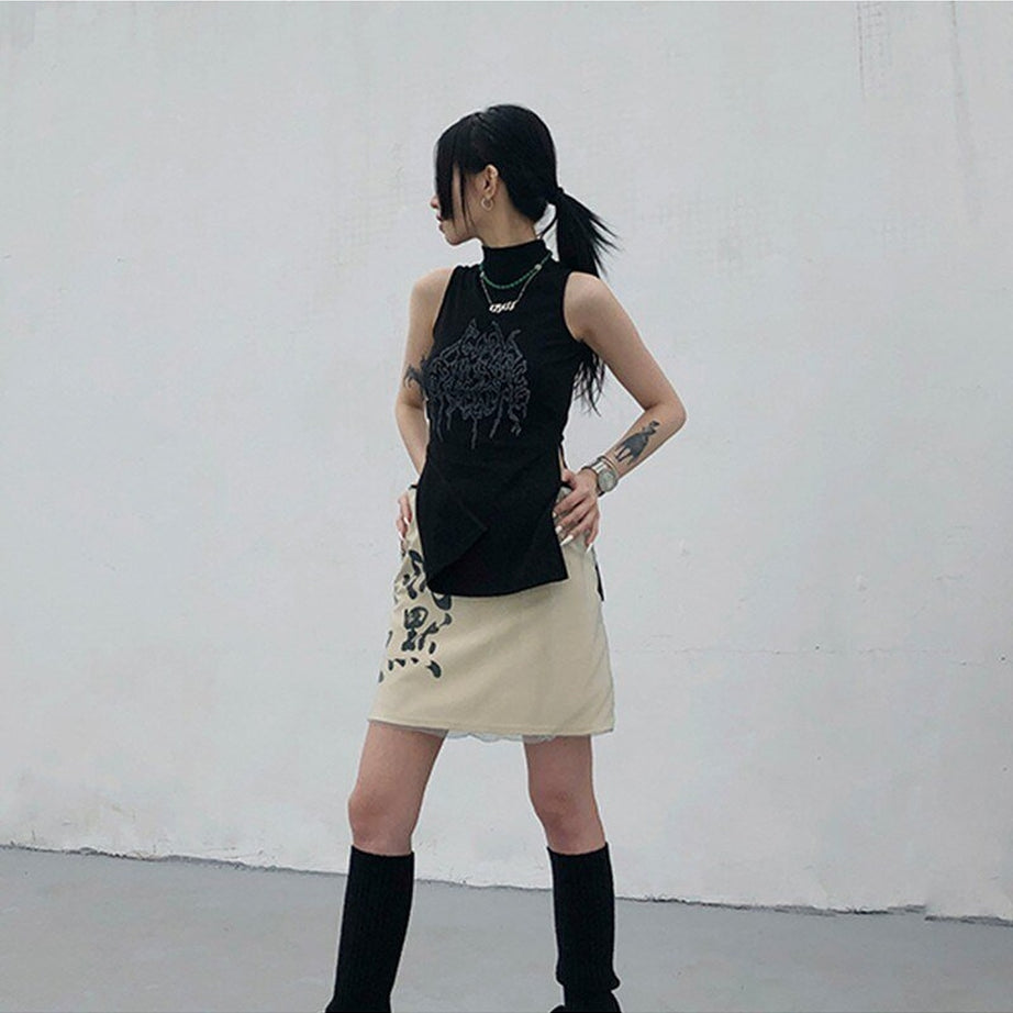 Y2k Edgy Style Black Tank Top