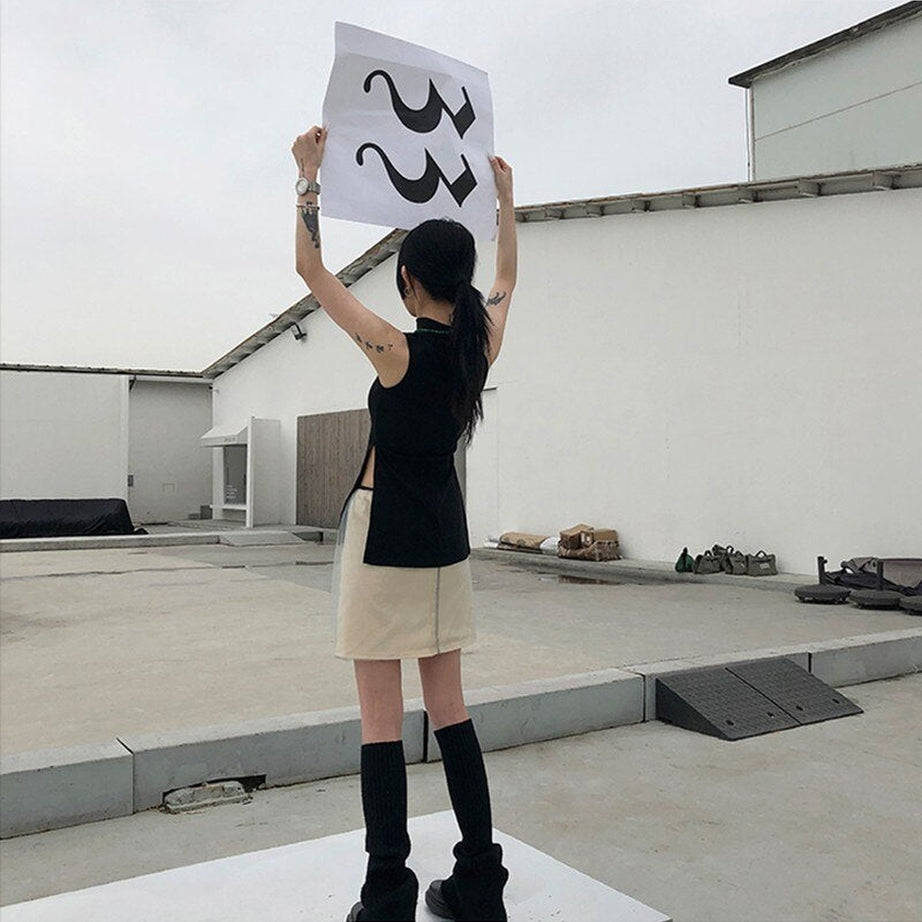 Y2k Edgy Style Black Tank Top