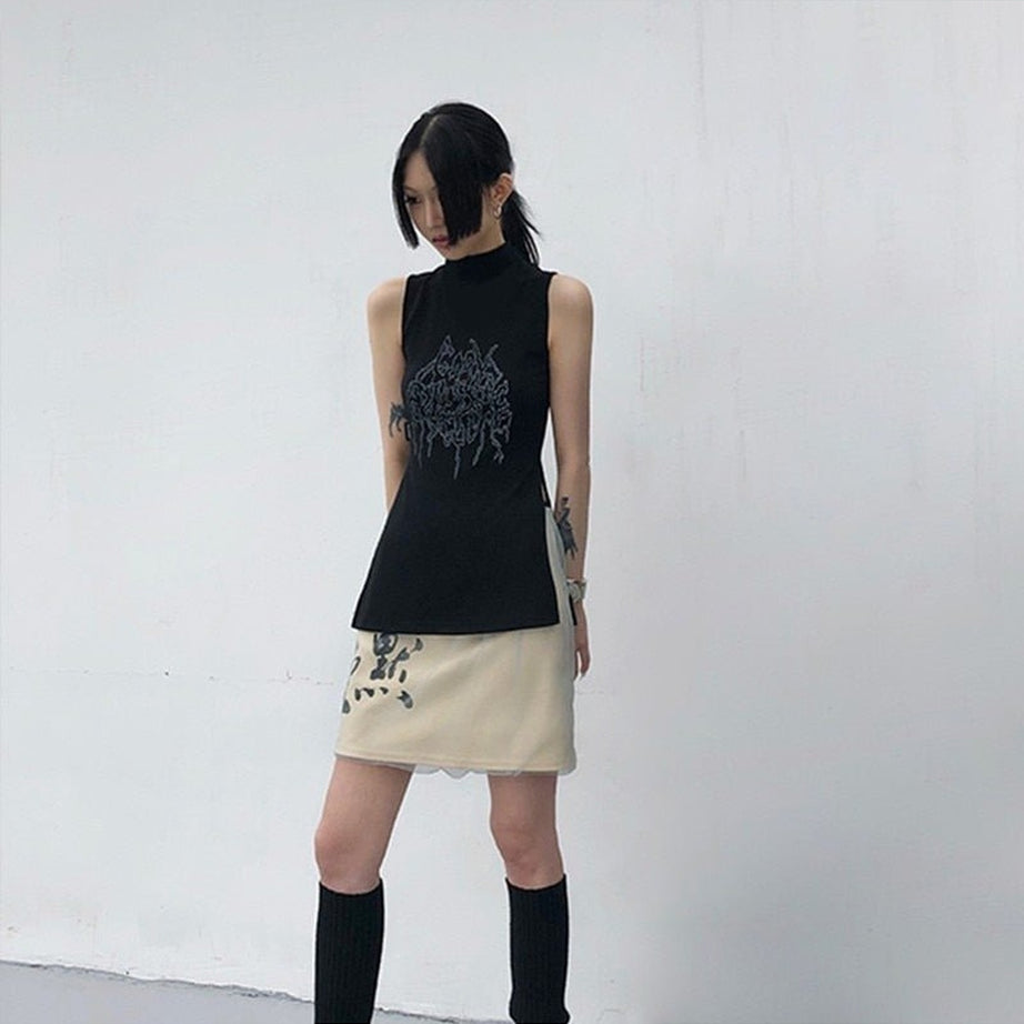 Y2k Edgy Style Black Tank Top