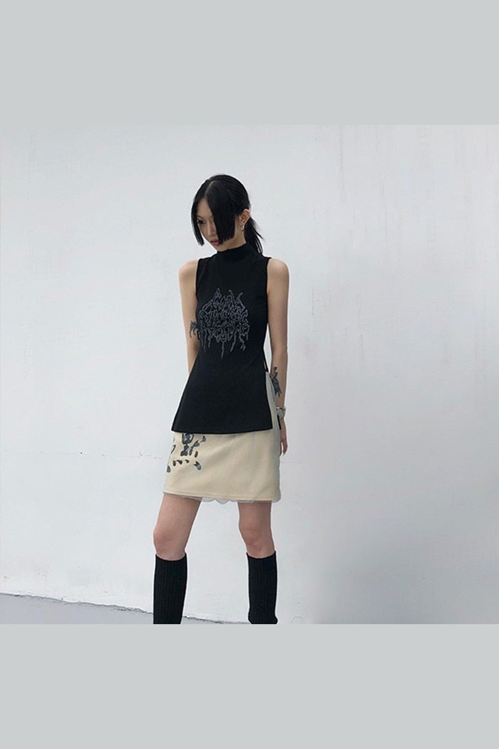 Y2k Edgy Style Black Tank Top