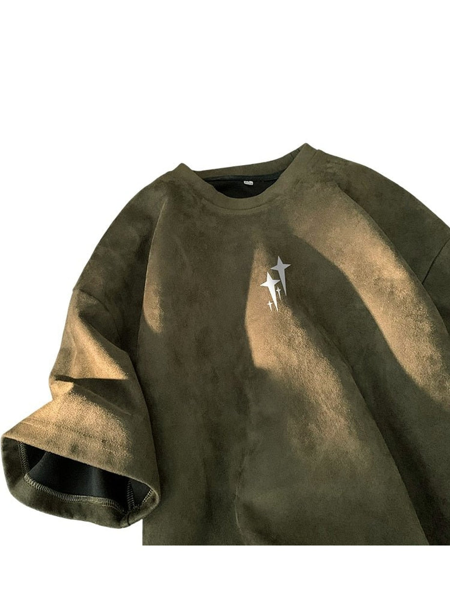 Y2k Edgy Suede Graphic T-shirt