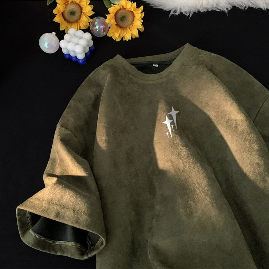 Y2k Edgy Suede Graphic T-shirt