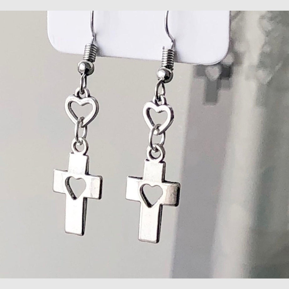 Y2k Egirl Heart Cross Drop Earrings