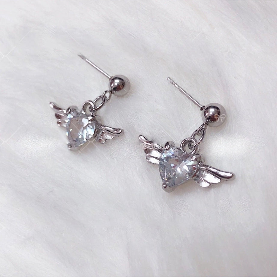 Y2k Egirl Heart Wing Crystal Earrings