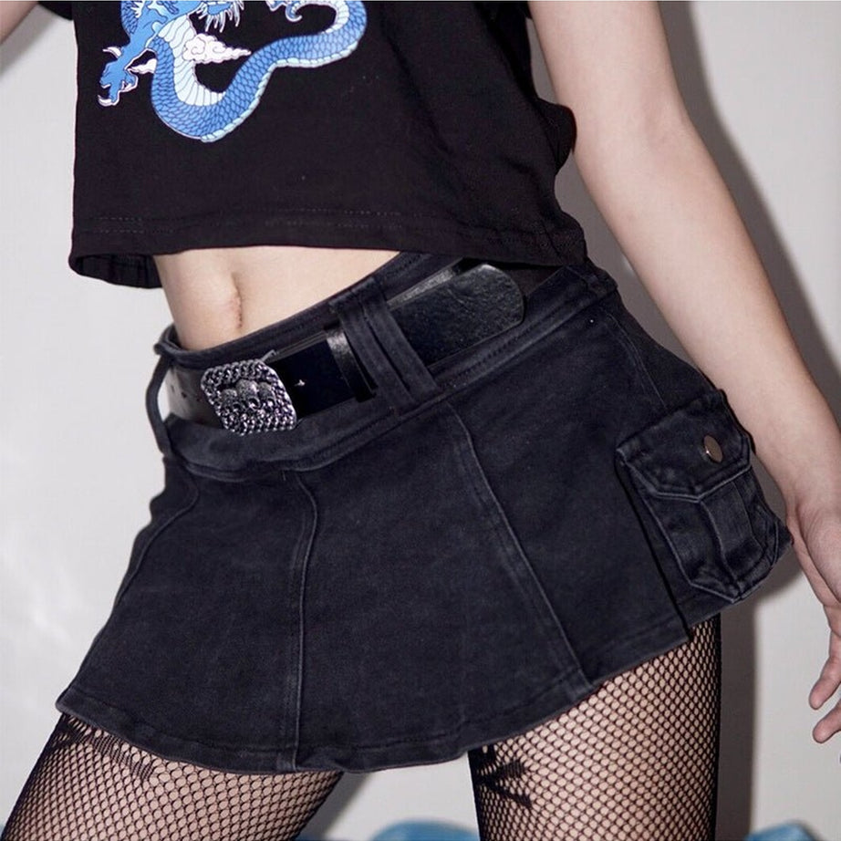 Y2k EGirl Mini Skirt with Skull Belt