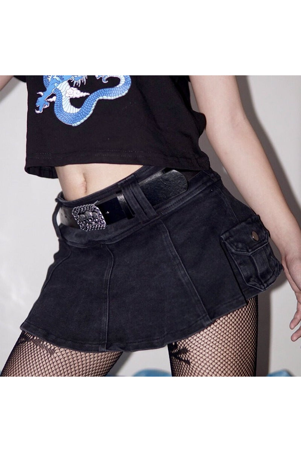 Y2k EGirl Mini Skirt with Skull Belt