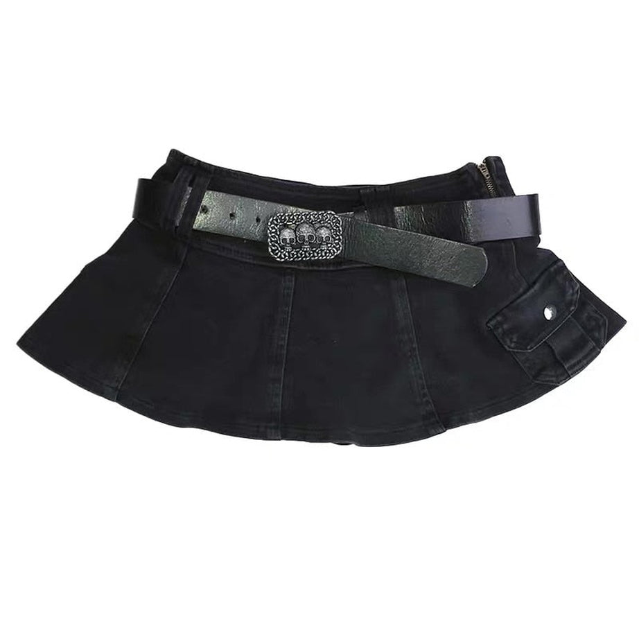 Y2k EGirl Mini Skirt with Skull Belt