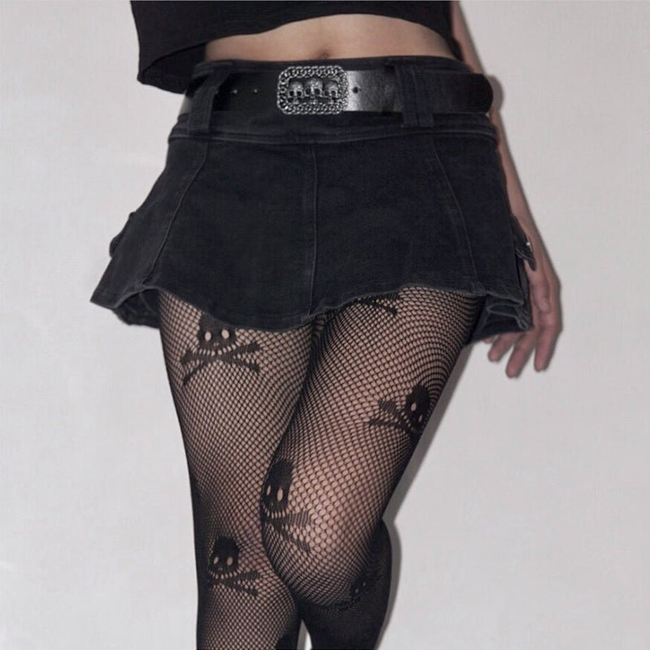 Y2k EGirl Mini Skirt with Skull Belt