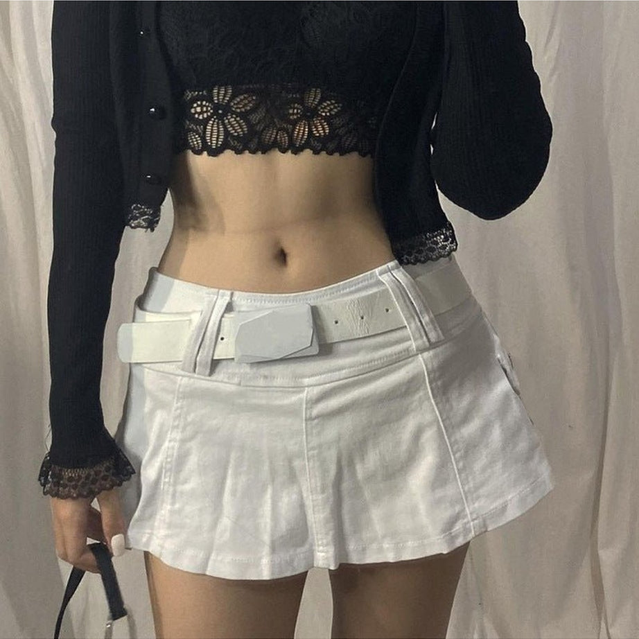 Y2k EGirl Mini Skirt with Skull Belt