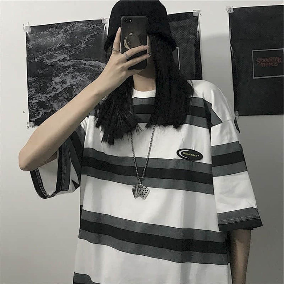 Y2k Egirl Oversize Striped T-shirt