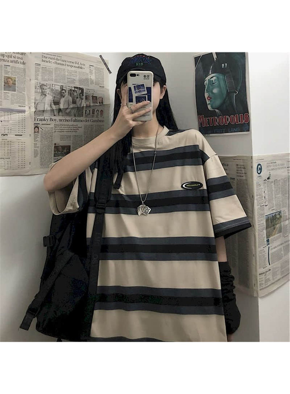 Y2k Egirl Oversize Striped T-shirt