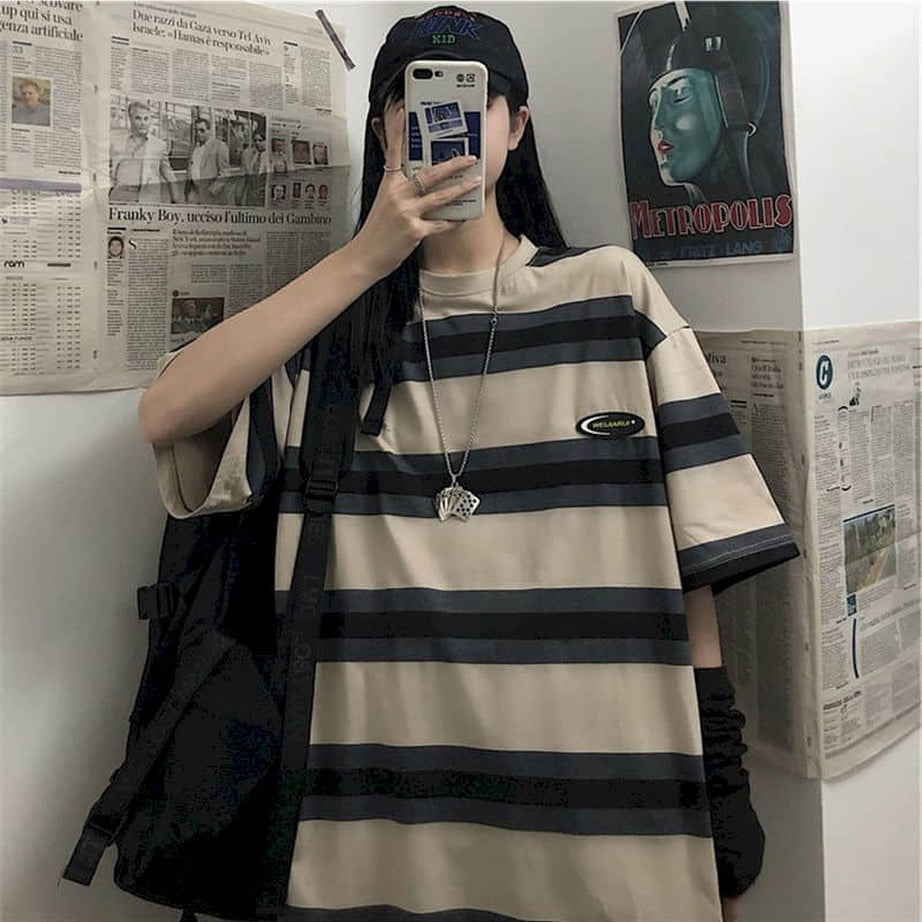 Y2k Egirl Oversize Striped T-shirt