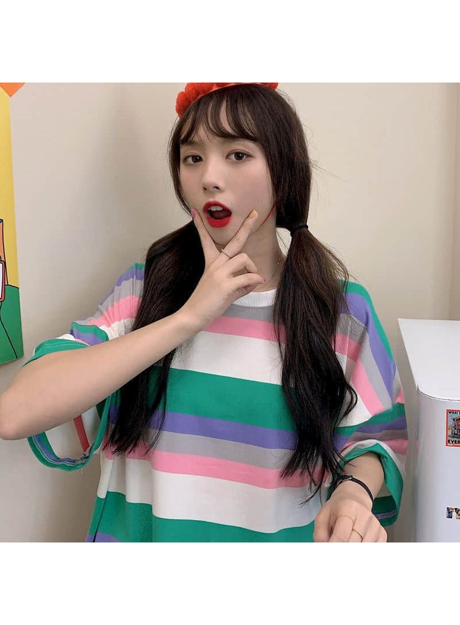 Y2k Egirl Oversize Striped T-shirt
