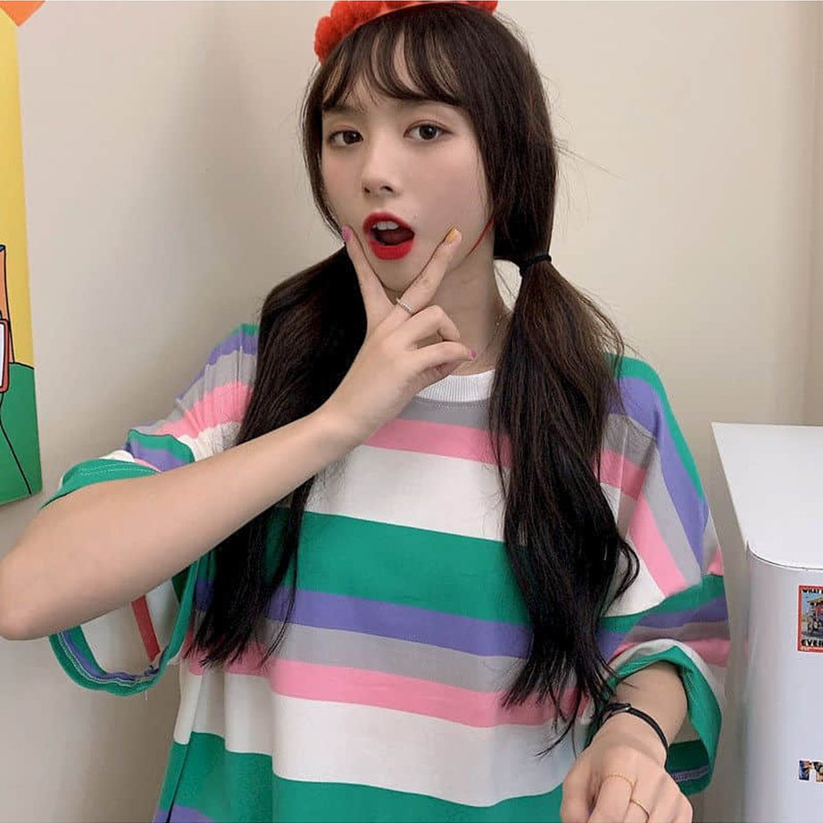 Y2k Egirl Oversize Striped T-shirt