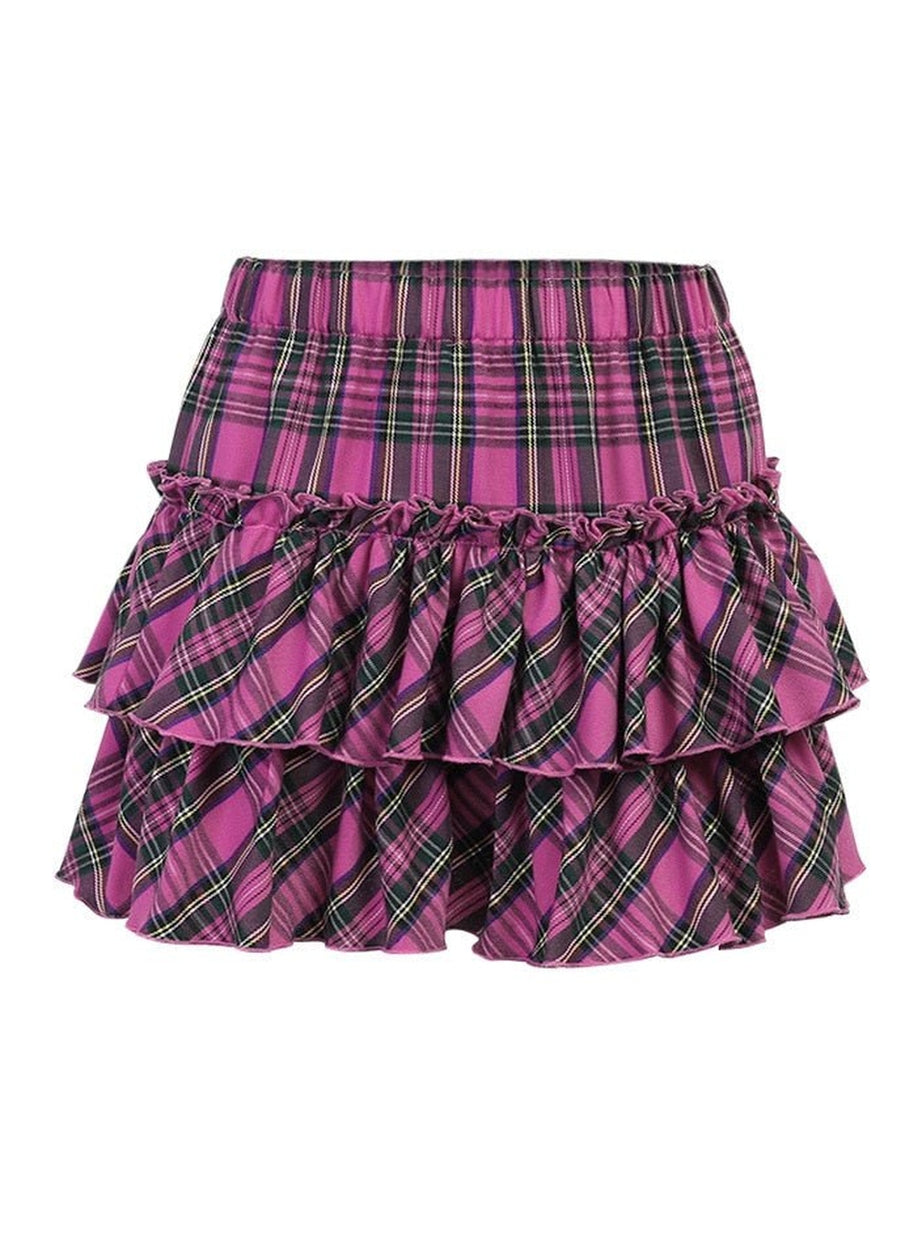 Y2k Egirl Pink Plaid Skirt