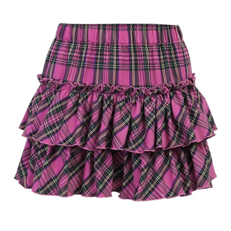 Y2k Egirl Pink Plaid Skirt