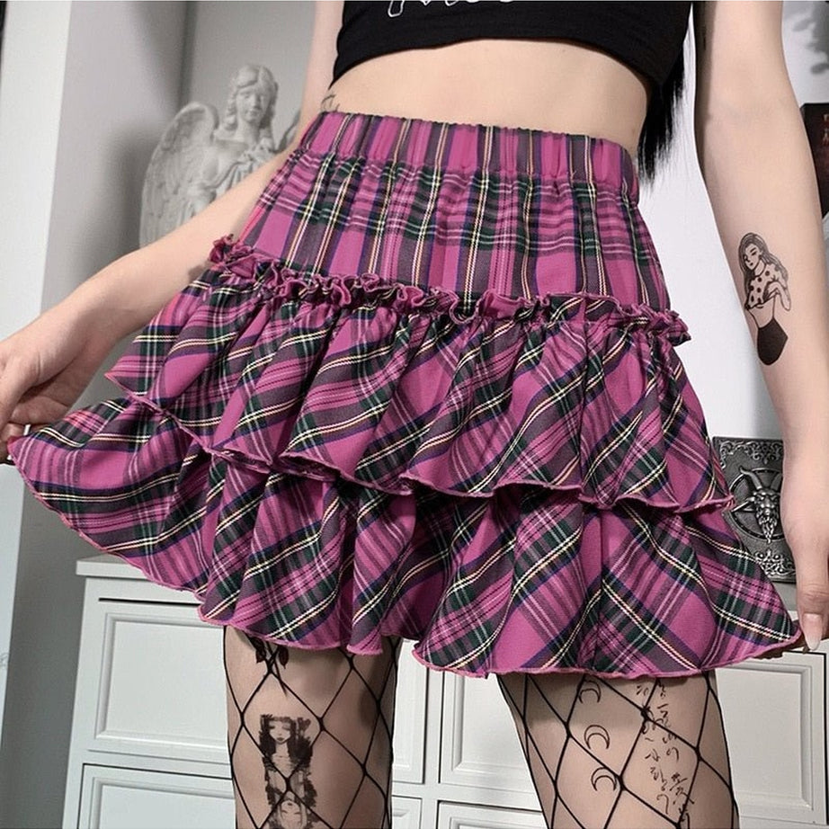 Y2k Egirl Pink Plaid Skirt