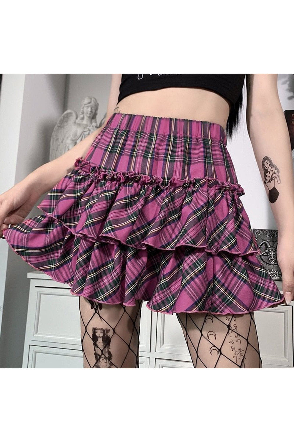 Y2k Egirl Pink Plaid Skirt