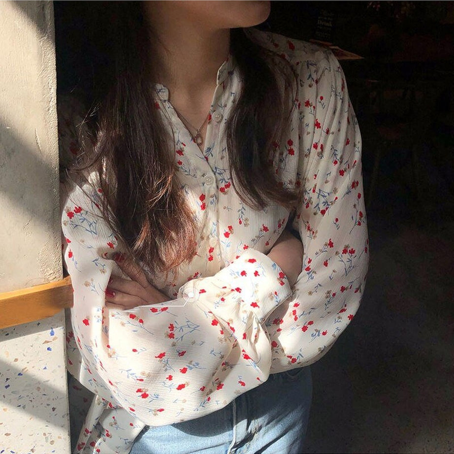 Y2k Elegant Floral V-neck Blouse