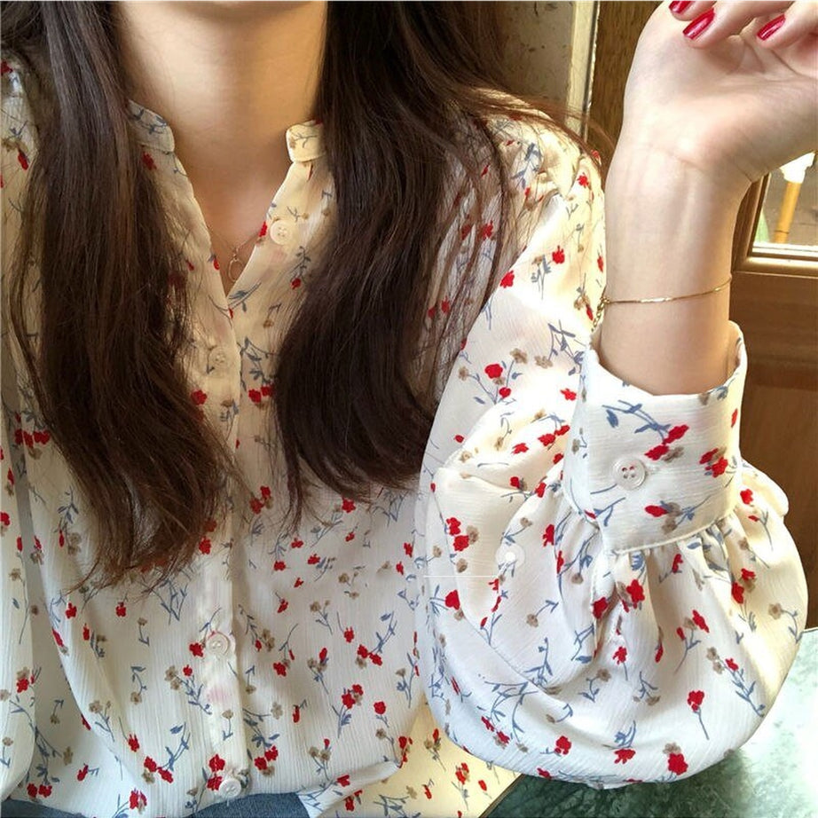 Y2k Elegant Floral V-neck Blouse