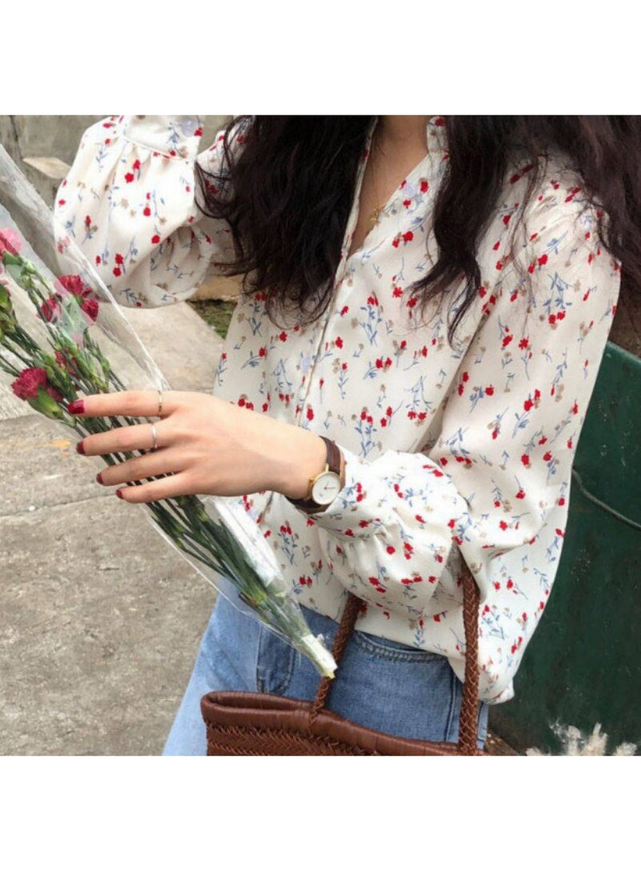 Y2k Elegant Floral V-neck Blouse