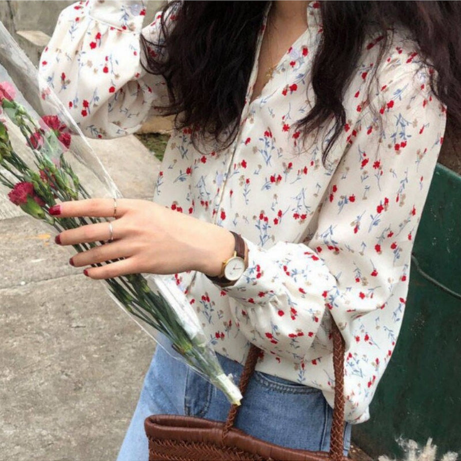 Y2k Elegant Floral V-neck Blouse