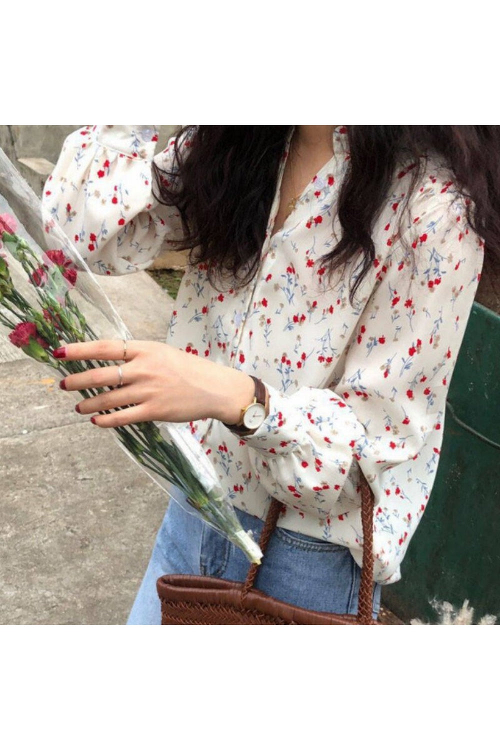 Y2k Elegant Floral V-neck Blouse